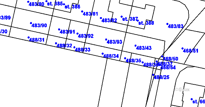 Parcela st. 488/34 v KÚ Libice nad Cidlinou, Katastrální mapa