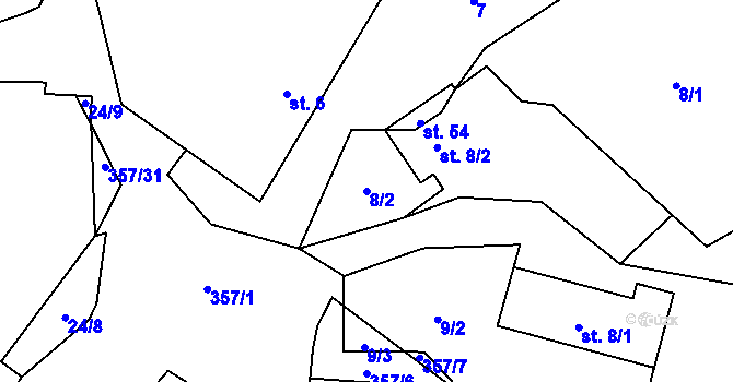 Parcela st. 8/2 v KÚ Lhůta, Katastrální mapa