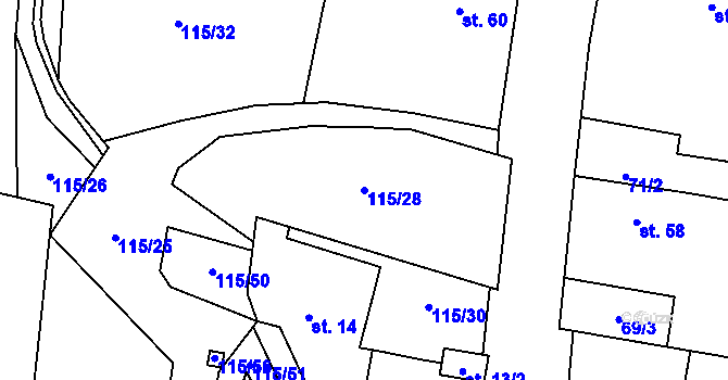 Parcela st. 115/28 v KÚ Libichov, Katastrální mapa
