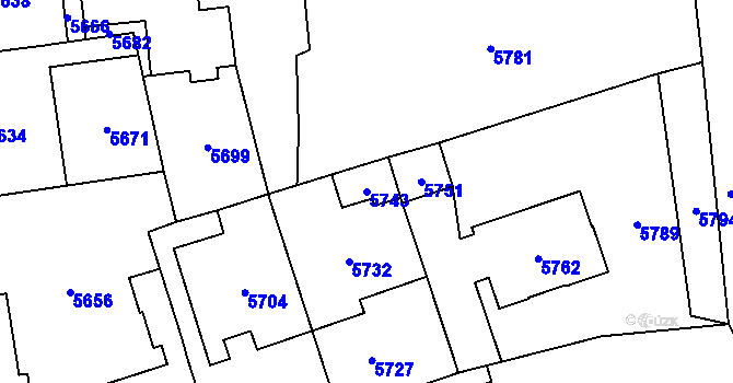 Parcela st. 5743 v KÚ Horní Libina, Katastrální mapa