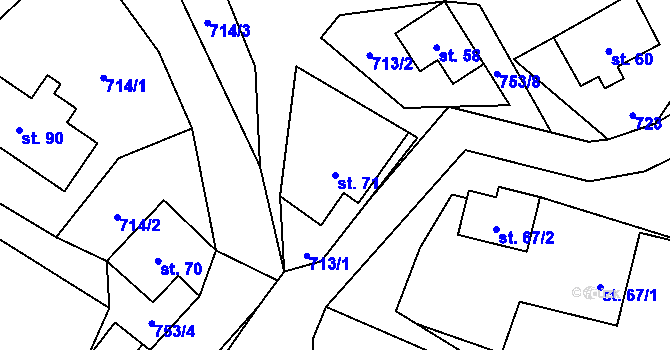 Parcela st. 71 v KÚ Obědné, Katastrální mapa