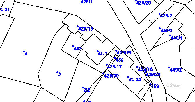 Parcela st. 1 v KÚ Perlovice, Katastrální mapa