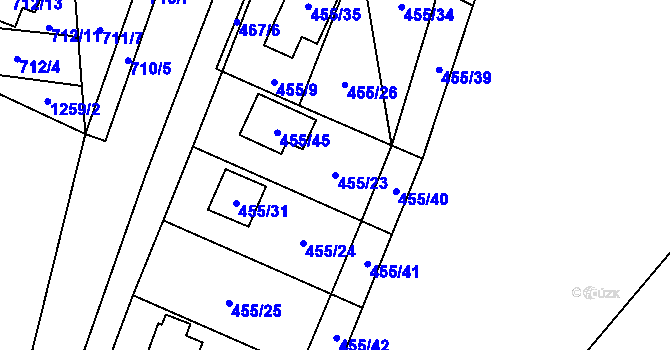 Parcela st. 455/23 v KÚ Libišany, Katastrální mapa