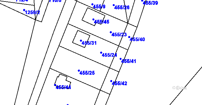 Parcela st. 455/24 v KÚ Libišany, Katastrální mapa