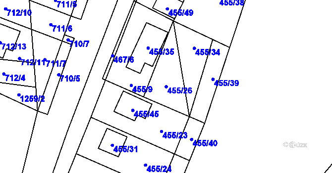 Parcela st. 455/26 v KÚ Libišany, Katastrální mapa