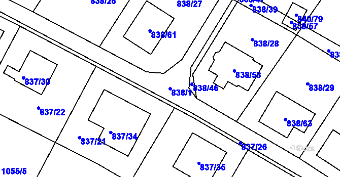 Parcela st. 838/1 v KÚ Libišany, Katastrální mapa