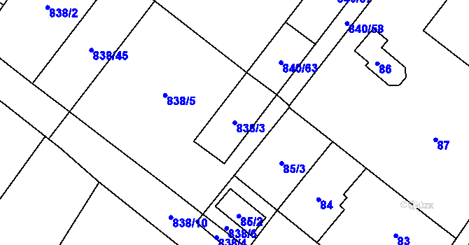 Parcela st. 838/3 v KÚ Libišany, Katastrální mapa