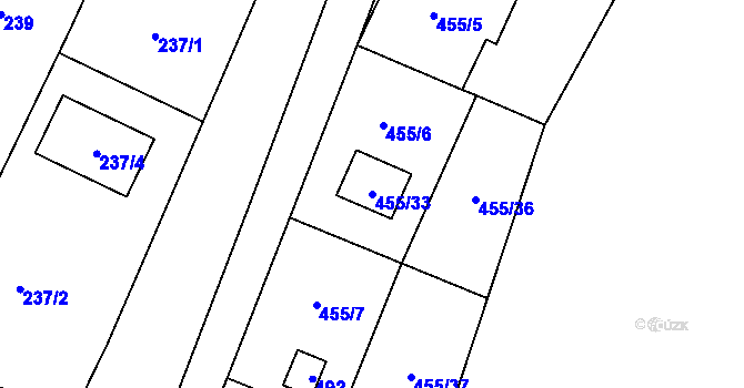 Parcela st. 455/33 v KÚ Libišany, Katastrální mapa