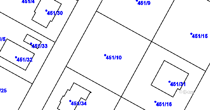 Parcela st. 451/10 v KÚ Libišany, Katastrální mapa