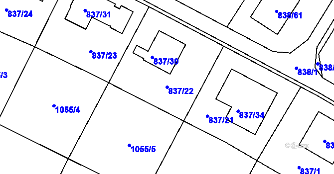 Parcela st. 837/22 v KÚ Libišany, Katastrální mapa