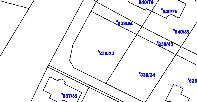 Parcela st. 838/23 v KÚ Libišany, Katastrální mapa