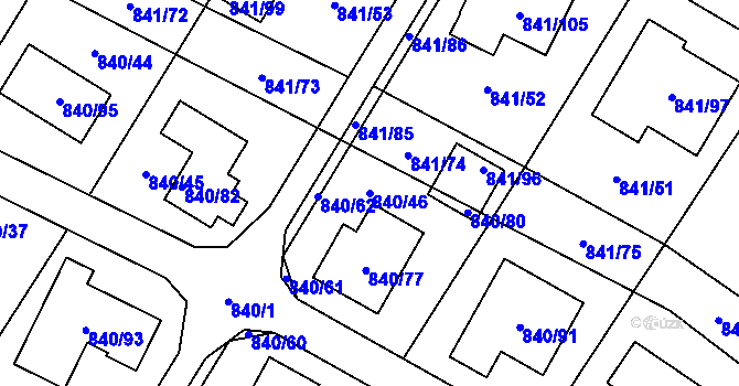 Parcela st. 840/46 v KÚ Libišany, Katastrální mapa