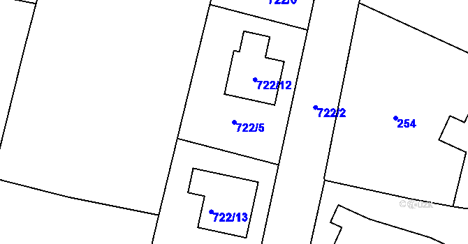 Parcela st. 722/5 v KÚ Libišany, Katastrální mapa