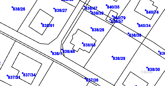 Parcela st. 838/58 v KÚ Libišany, Katastrální mapa