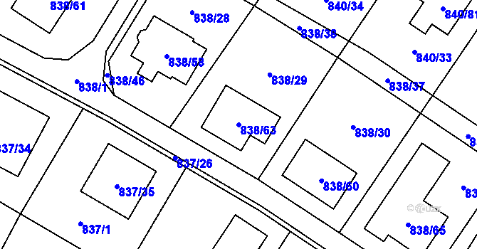 Parcela st. 838/63 v KÚ Libišany, Katastrální mapa