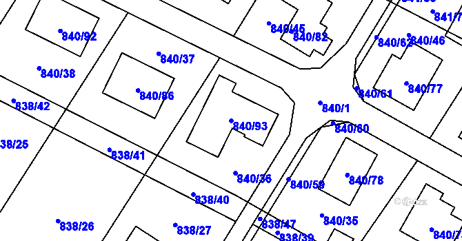 Parcela st. 840/93 v KÚ Libišany, Katastrální mapa