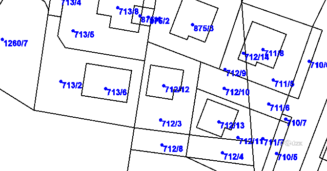 Parcela st. 712/12 v KÚ Libišany, Katastrální mapa