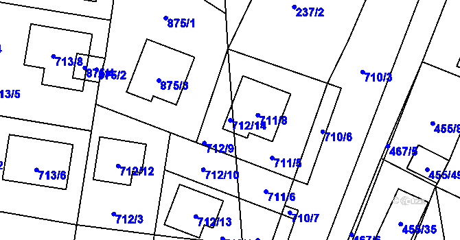 Parcela st. 712/14 v KÚ Libišany, Katastrální mapa