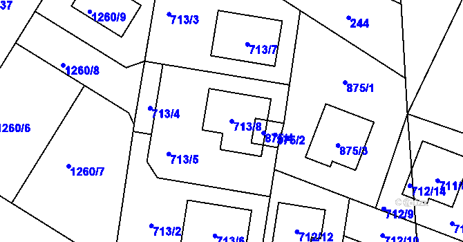 Parcela st. 713/8 v KÚ Libišany, Katastrální mapa