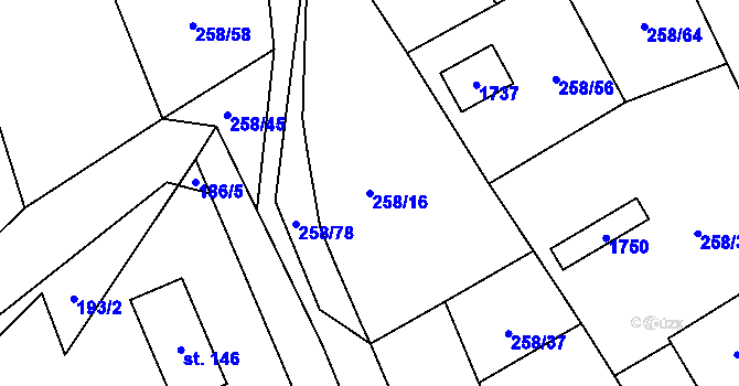Parcela st. 258/16 v KÚ Libkova Voda, Katastrální mapa