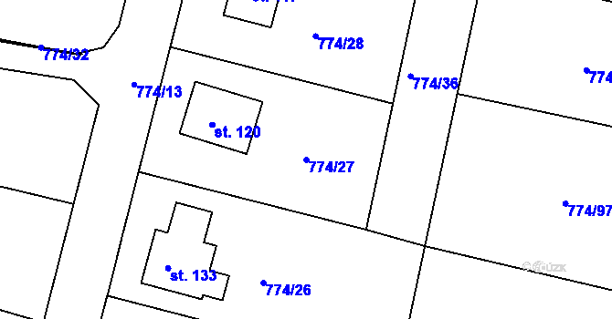 Parcela st. 774/27 v KÚ Libkova Voda, Katastrální mapa