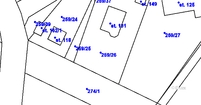 Parcela st. 259/26 v KÚ Libkova Voda, Katastrální mapa