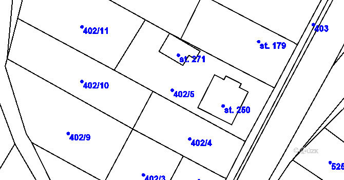 Parcela st. 402/5 v KÚ Libkovice pod Řípem, Katastrální mapa
