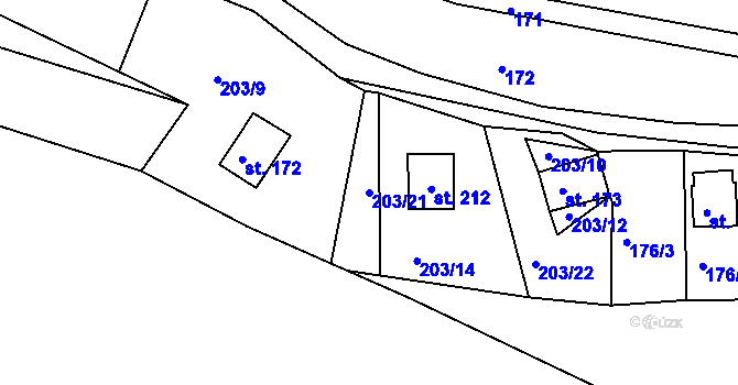 Parcela st. 203/21 v KÚ Liblín, Katastrální mapa