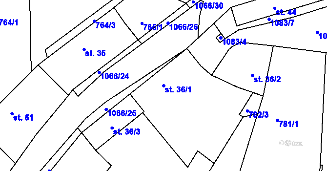 Parcela st. 36/1 v KÚ Jelmo, Katastrální mapa