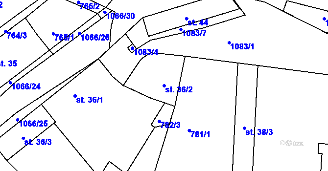 Parcela st. 36/2 v KÚ Jelmo, Katastrální mapa