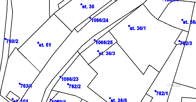 Parcela st. 36/3 v KÚ Jelmo, Katastrální mapa