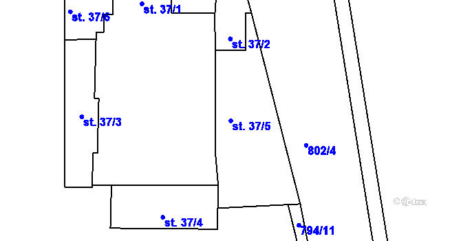 Parcela st. 37/5 v KÚ Jelmo, Katastrální mapa