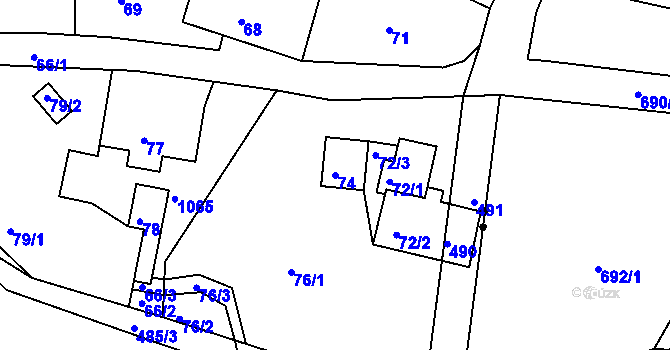 Parcela st. 74 v KÚ Libníč, Katastrální mapa