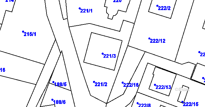 Parcela st. 221/3 v KÚ Libníč, Katastrální mapa