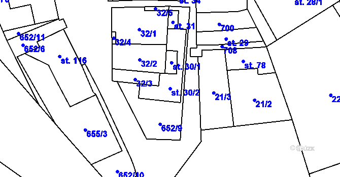 Parcela st. 30/2 v KÚ Libočany, Katastrální mapa