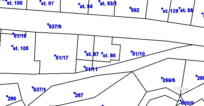 Parcela st. 86 v KÚ Libočany, Katastrální mapa