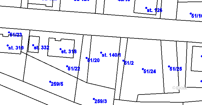 Parcela st. 140/1 v KÚ Libočany, Katastrální mapa