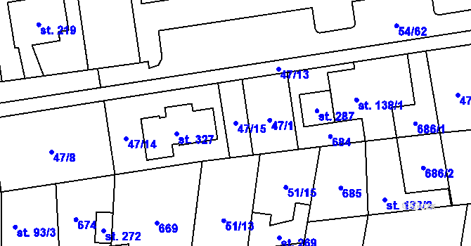 Parcela st. 47/15 v KÚ Libočany, Katastrální mapa