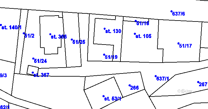 Parcela st. 51/19 v KÚ Libočany, Katastrální mapa