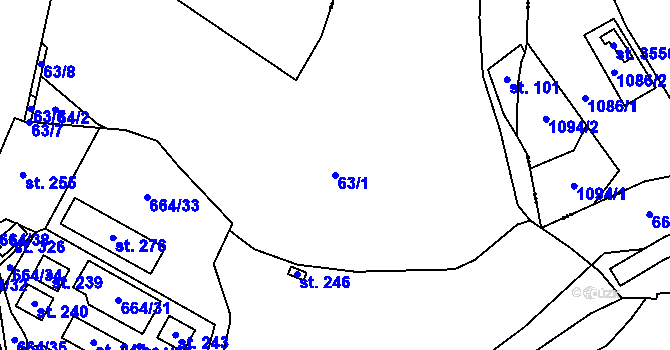 Parcela st. 63/1 v KÚ Libočany, Katastrální mapa
