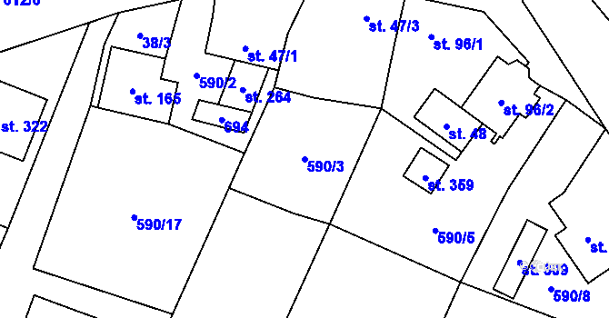 Parcela st. 590/3 v KÚ Libočany, Katastrální mapa