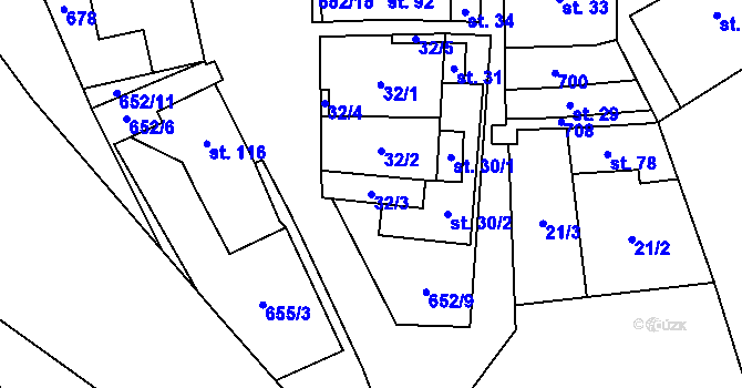 Parcela st. 32/3 v KÚ Libočany, Katastrální mapa