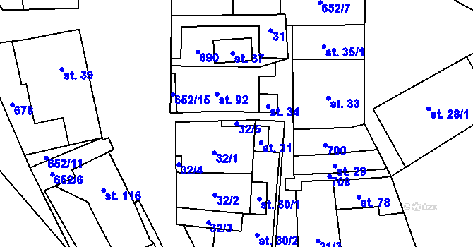 Parcela st. 32/5 v KÚ Libočany, Katastrální mapa