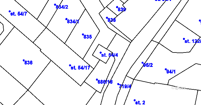 Parcela st. 54/4 v KÚ Libodřice, Katastrální mapa