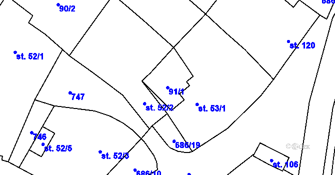 Parcela st. 91/1 v KÚ Libodřice, Katastrální mapa