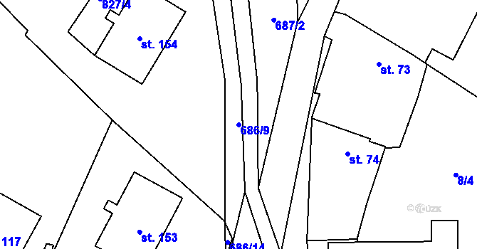 Parcela st. 686/9 v KÚ Libodřice, Katastrální mapa