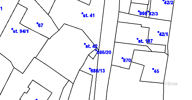 Parcela st. 686/20 v KÚ Libodřice, Katastrální mapa