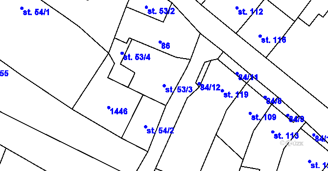 Parcela st. 53/3 v KÚ Libochovany, Katastrální mapa