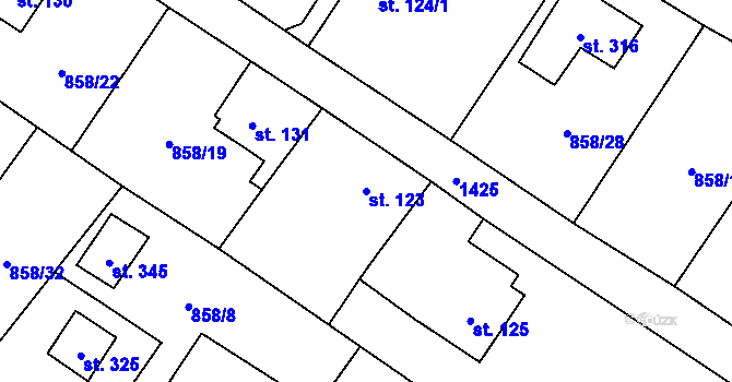 Parcela st. 123 v KÚ Libochovany, Katastrální mapa