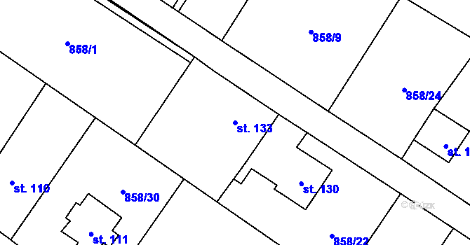 Parcela st. 133 v KÚ Libochovany, Katastrální mapa